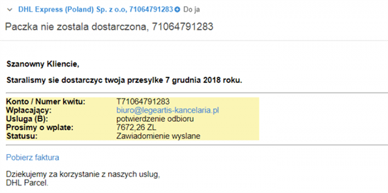 Niebezpieczne przesyłki e-mail.